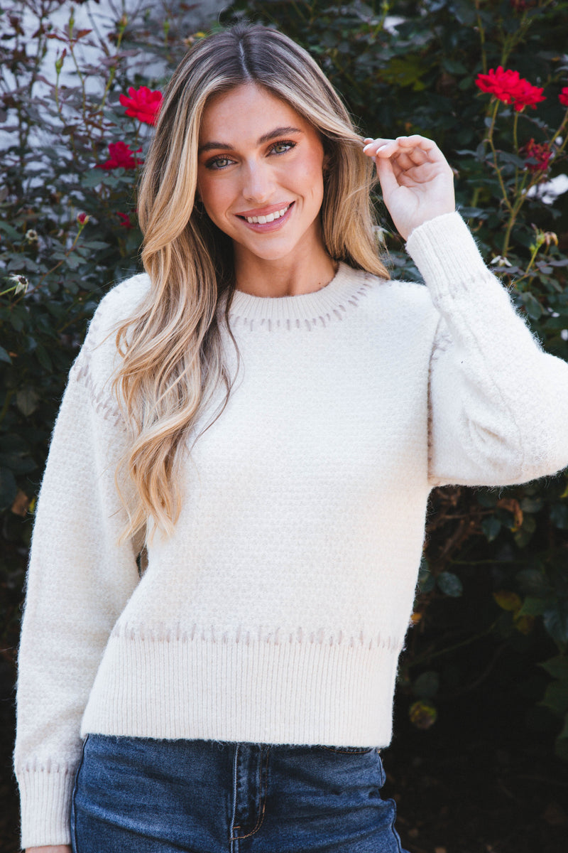 Lottie Stitch Detail Sweater, Cream Brown | RD Style