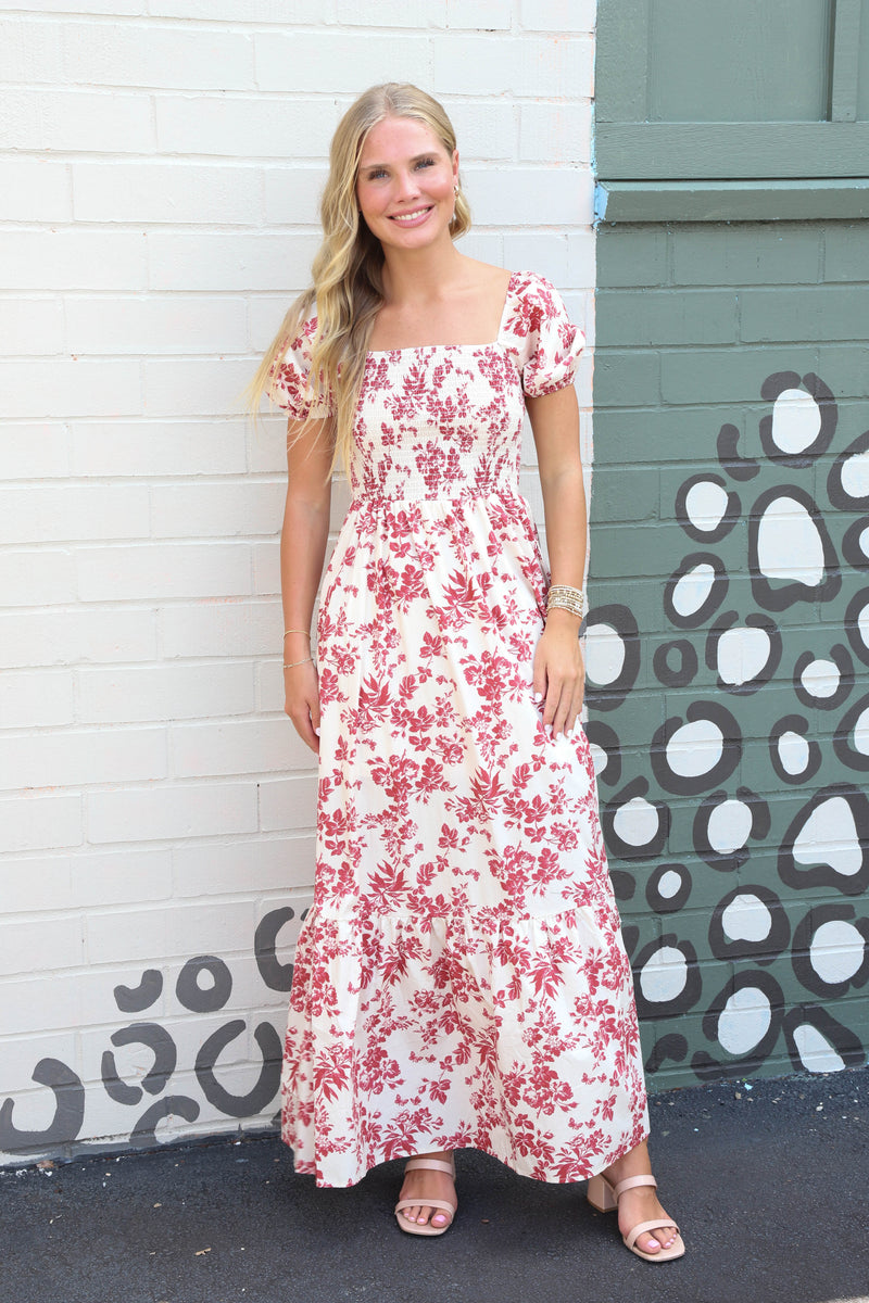 Haven Floral Smoked Maxi Dress, Berry