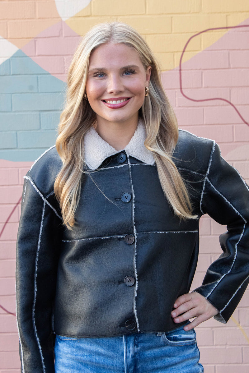 Tilia Faux Leather Coat, Black | Steve Madden