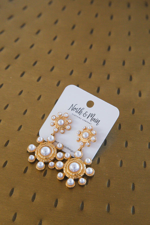 Kaia Double Flower Earring, Gold/Cream