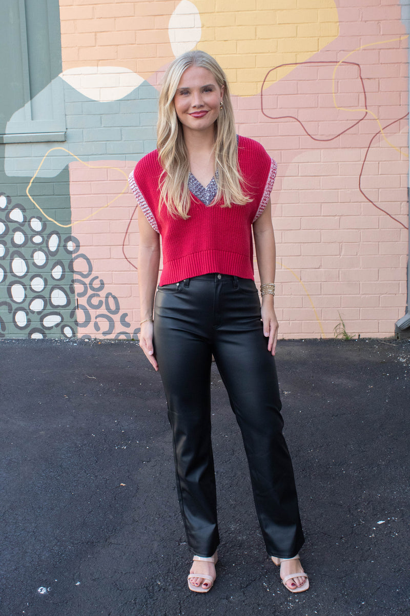 Leilani Contrast Trim Vest, Scarlet Combo