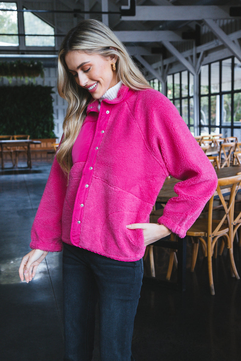 Selkirk Button Fleece Jacket, Fuchsia