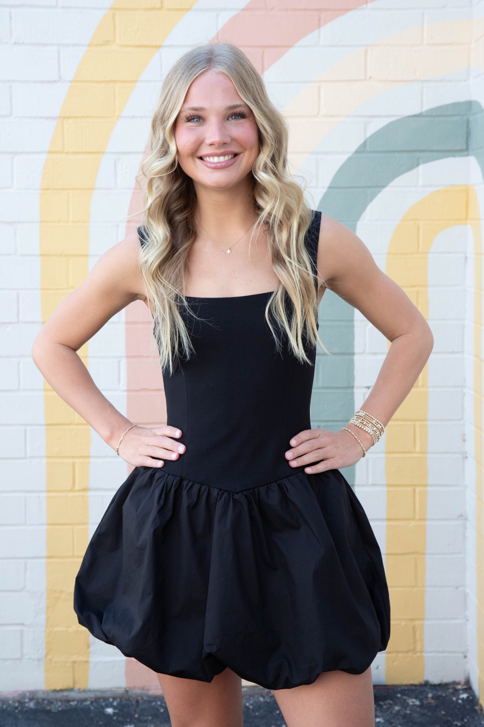 Rosie Bubble Hem Drop Waist Dress, Black L / Black