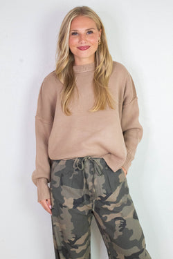 Abby Drop Sleeve Oversized Sweater, Dark Taupe
