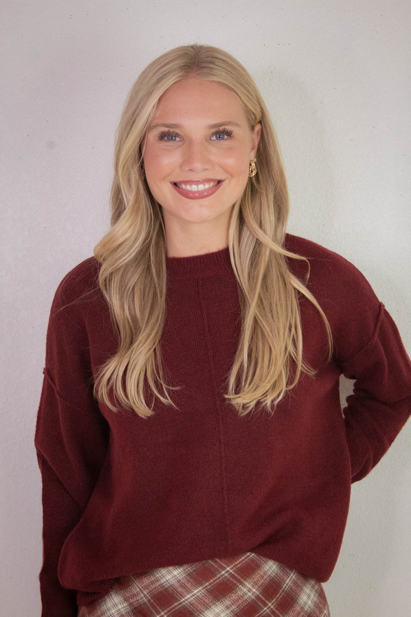Noa Front Seam Detail Sweater, Burgundy