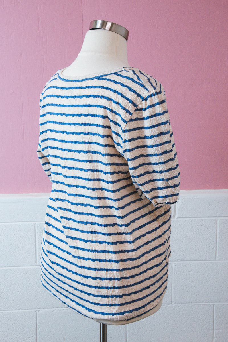 Amaya Textured Striped Top, Blue | Plus Size