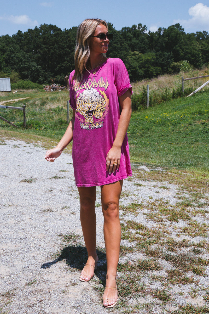 Def Leppard Graphic T-Shirt Dress, Magenta