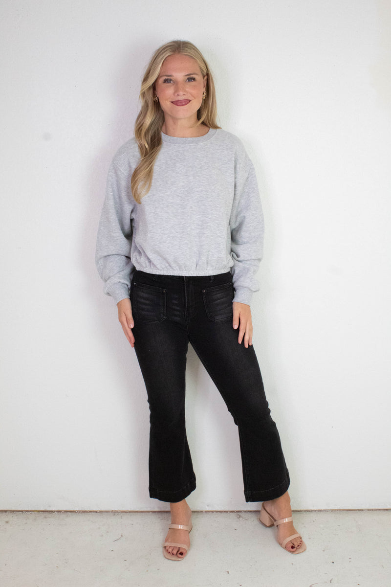 Amelia Patch Pocket Ankle Flare Jeans, Black