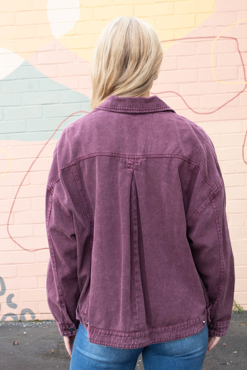 Audrey Button Down Denim Jacket, Cherry Lacquer