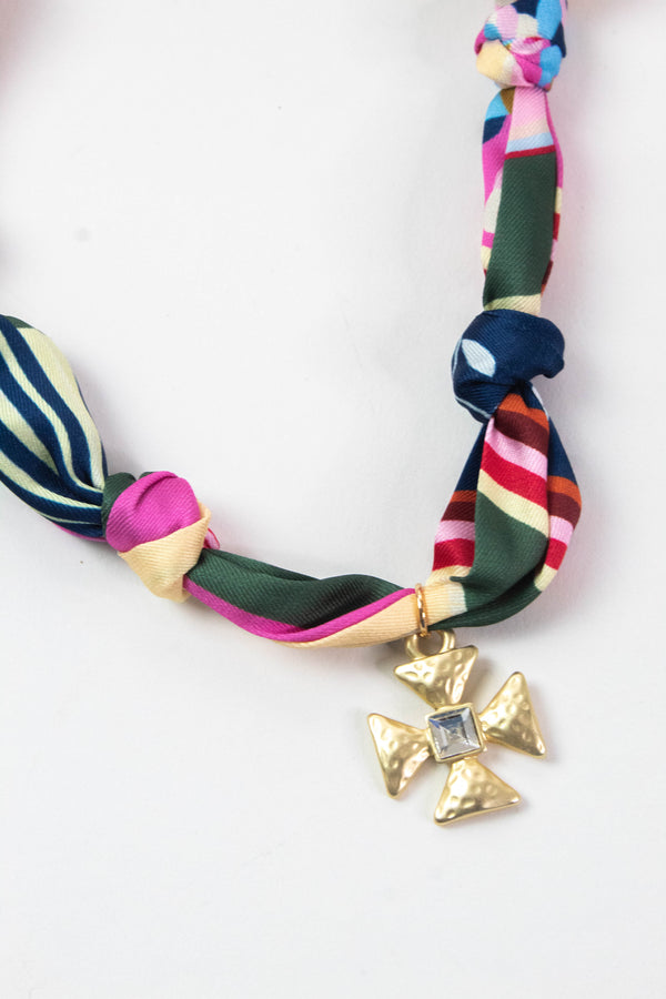 Capri Maltese Cross Scarf Necklace, Pink Multi | Nora James Jewelry