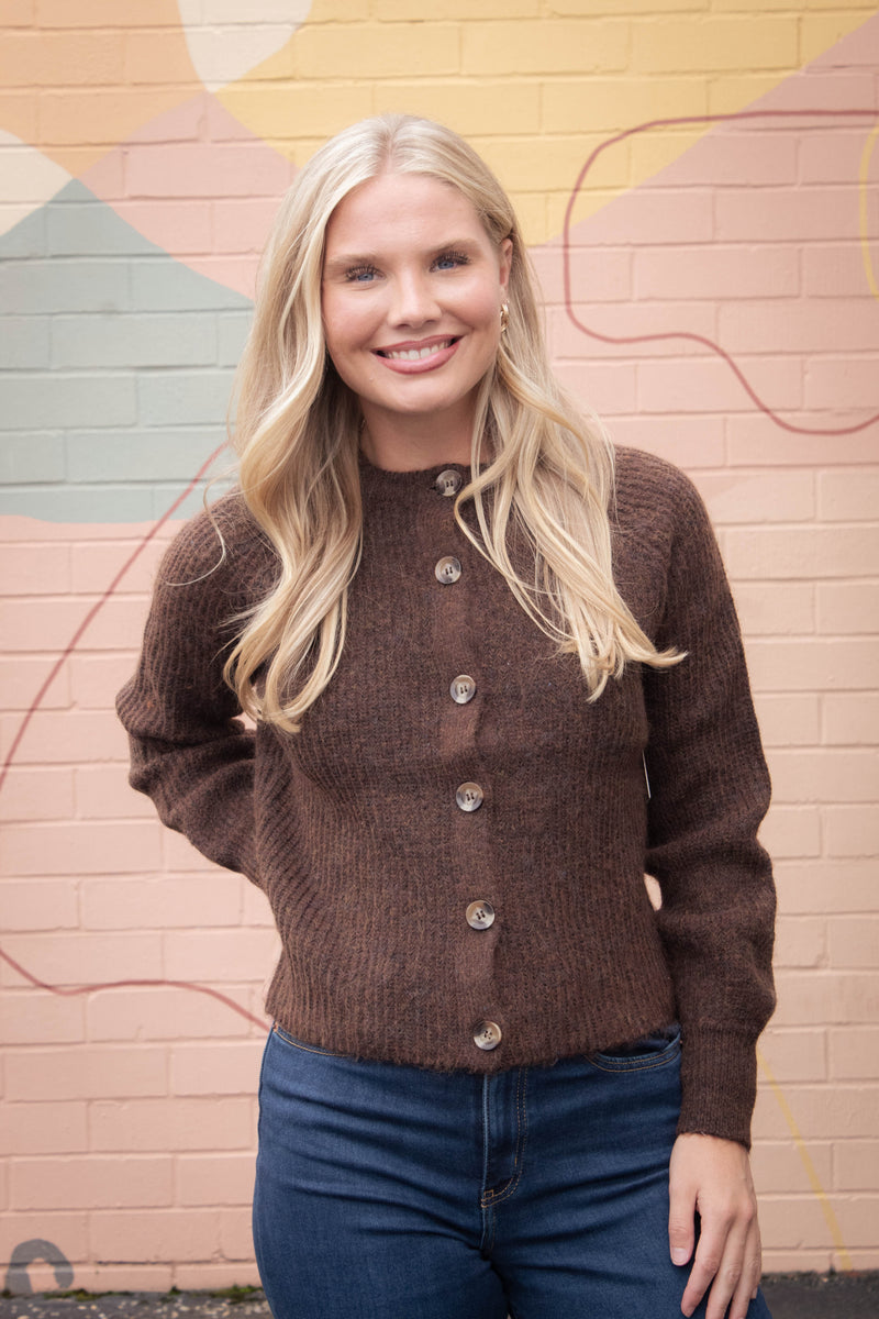 Usha Raglan Sleeve Cardigan, Brown Melange | RD Style
