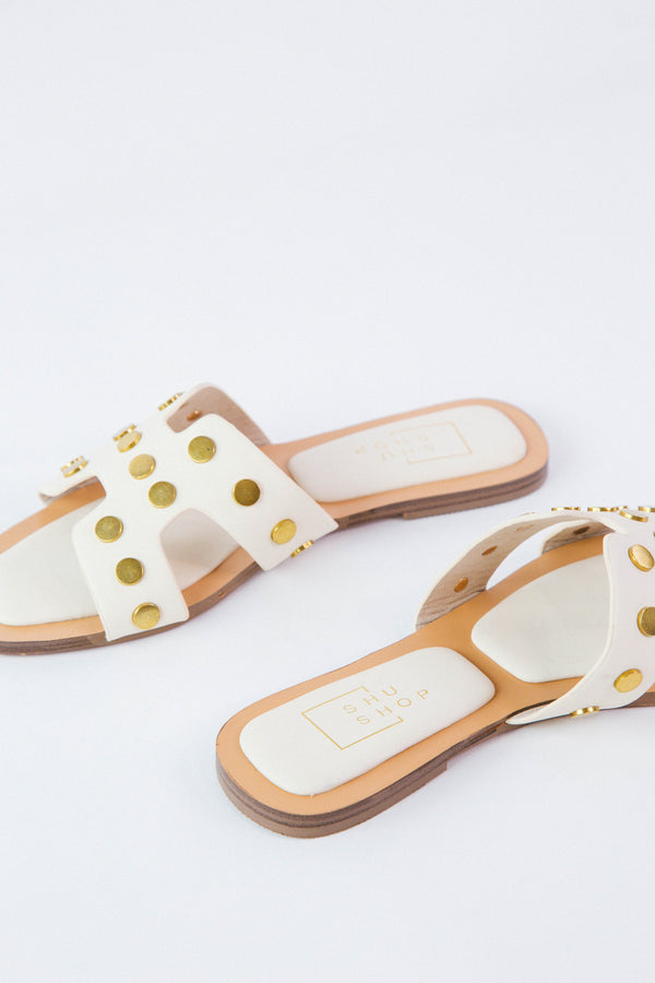 Donatella Studded Sandal, Bone | ShuShop