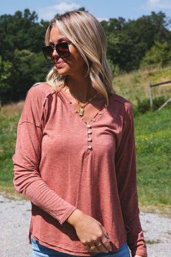Bence Button Knit Top, Brick
