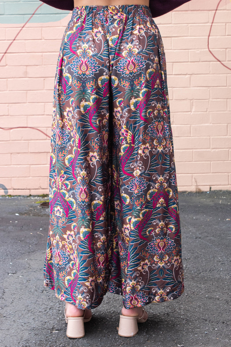 Ariah Printed Elastic Waist Pants, Caramel Mix
