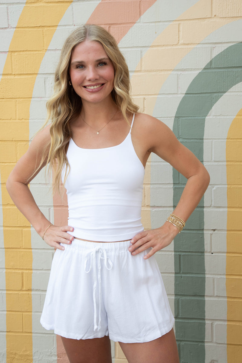 Macy Linen Blend Drawstring Shorts, Off White