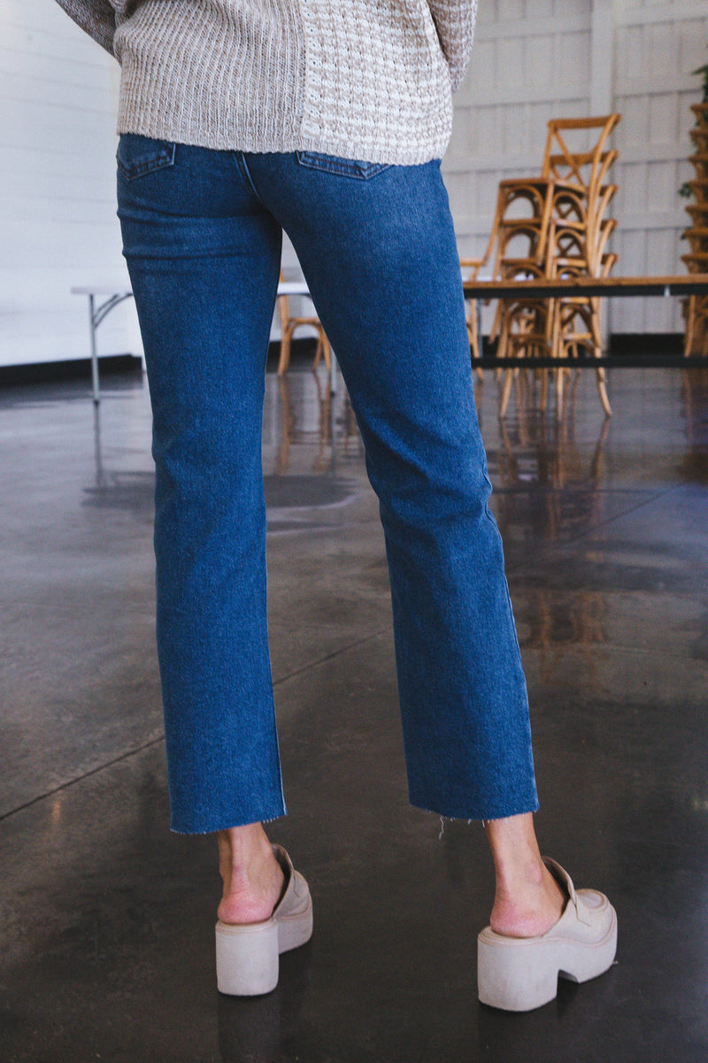 Samara Hem Detail Straight Leg Jeans, Dark Denim