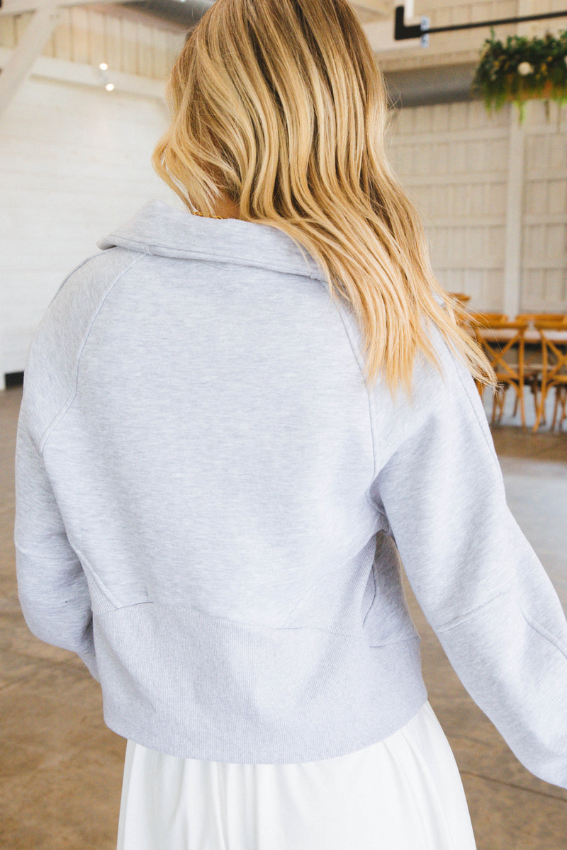 Funnel Neck Half Zip Sweatshirt, Heather Gray
