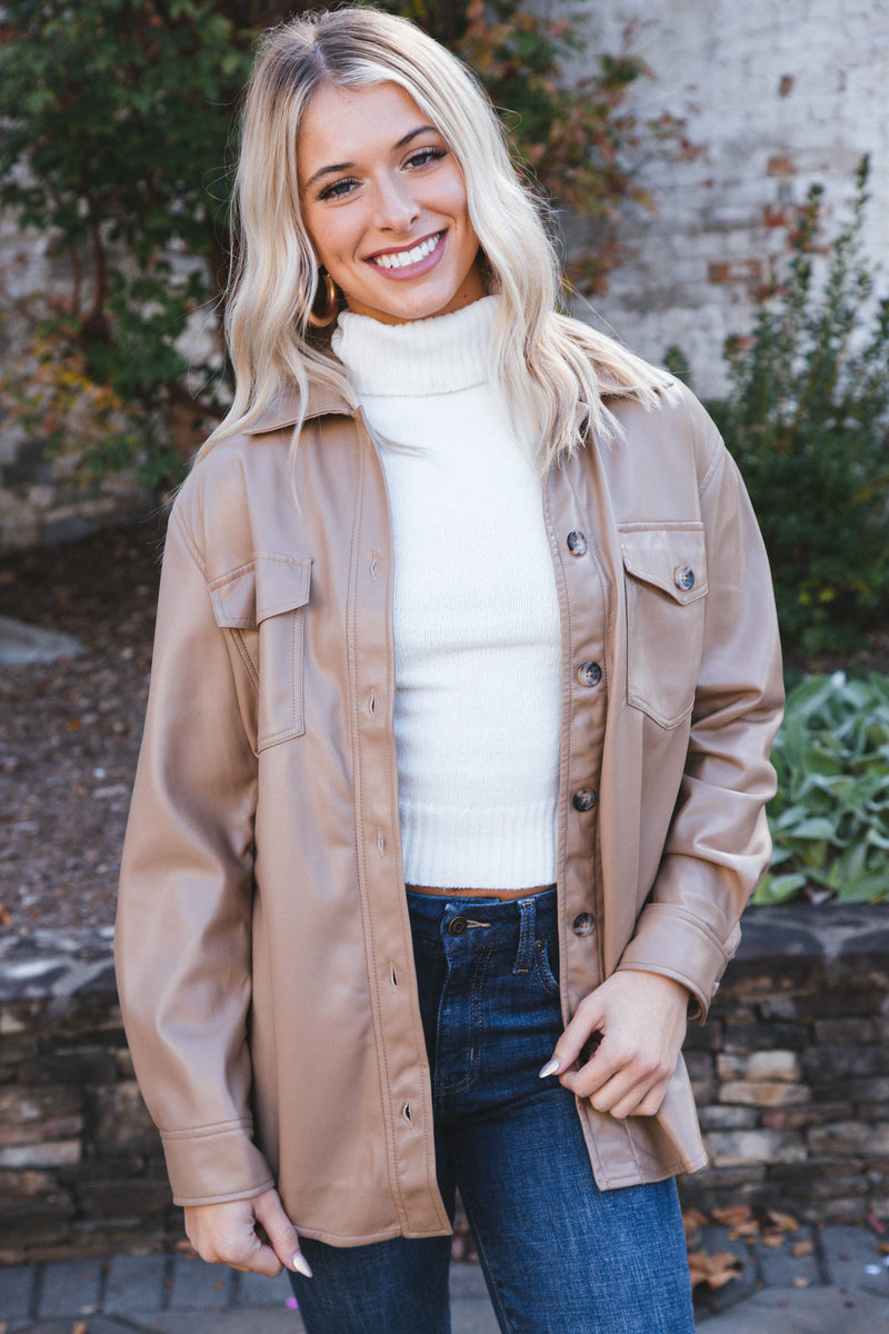 Eleanor Faux Leather Jacket, Tan | Velvet Heart