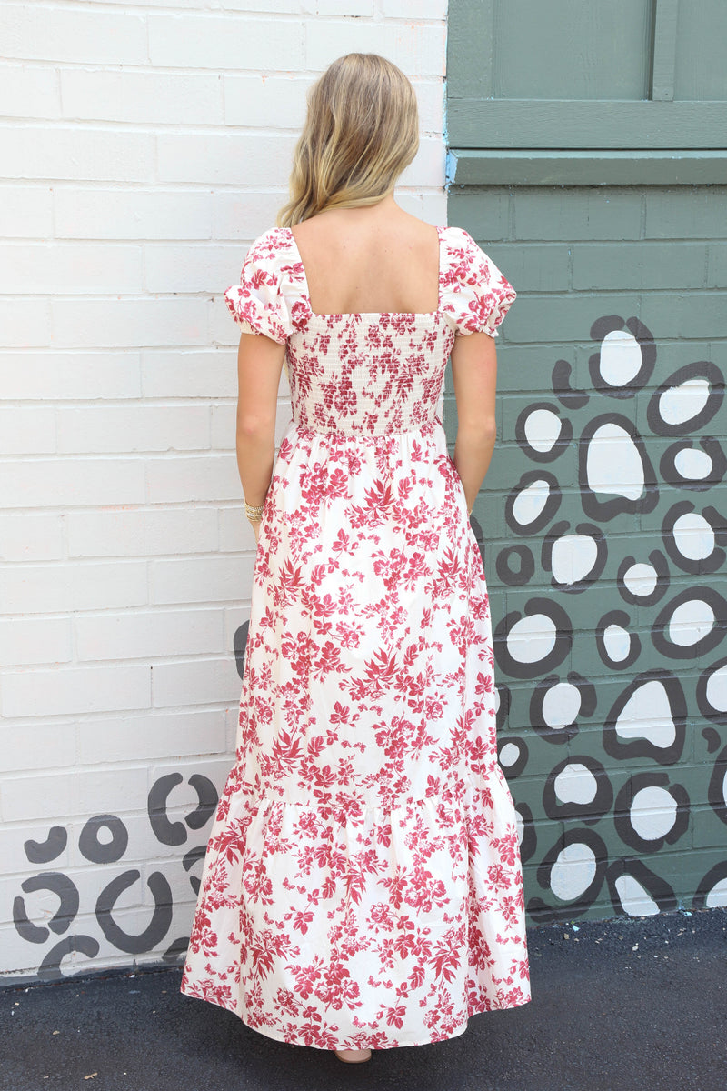 Haven Floral Smoked Maxi Dress, Berry
