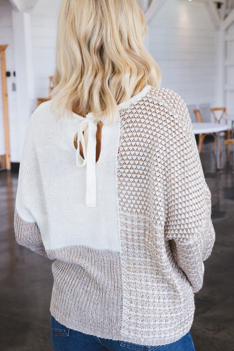 Polina Drop Shoulder Knit Sweater, Taupe Multi