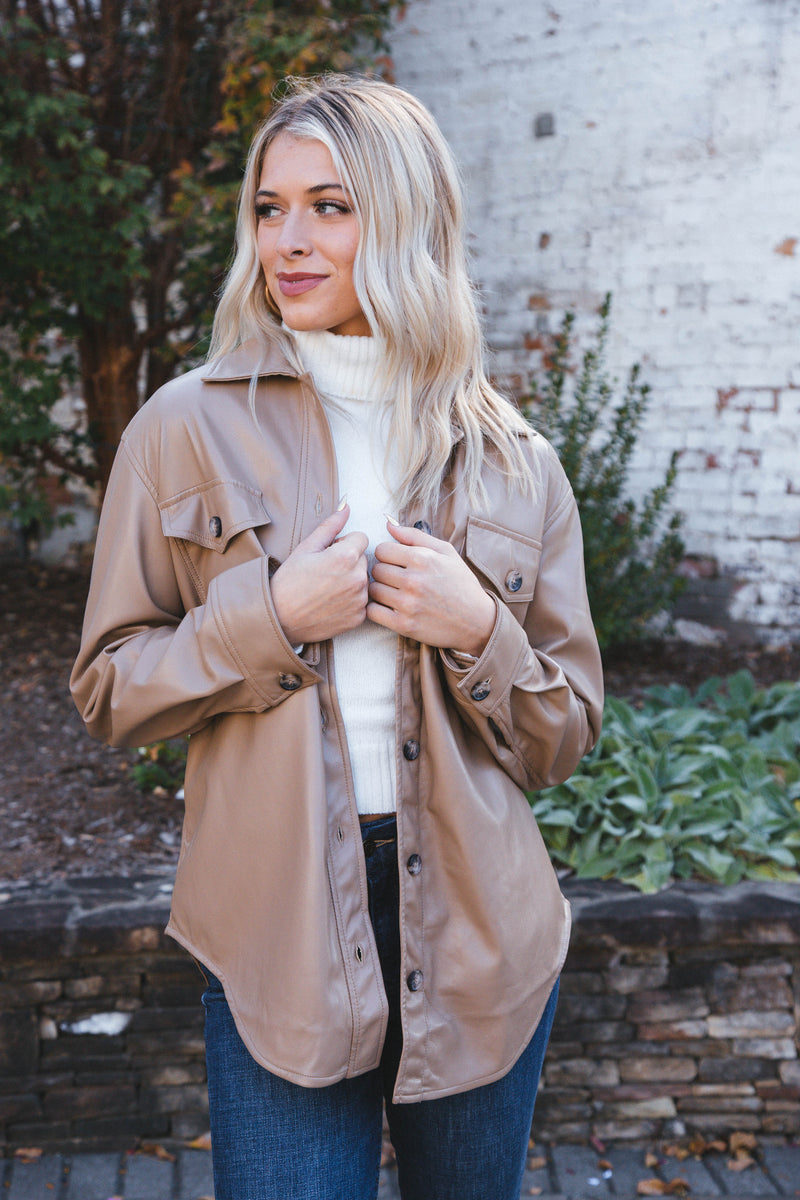 Eleanor Faux Leather Jacket, Tan | Velvet Heart