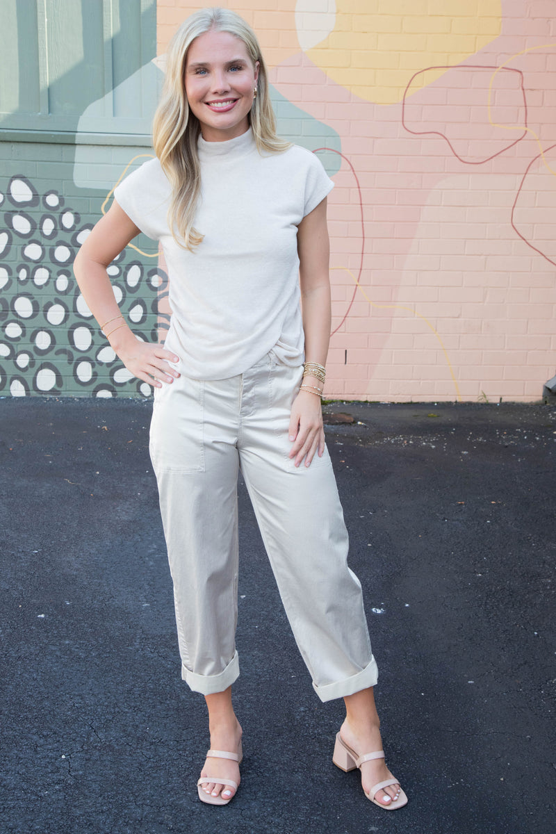 Florence Draped Mock Neck Top, Mother Of Pearl | Sanctuary