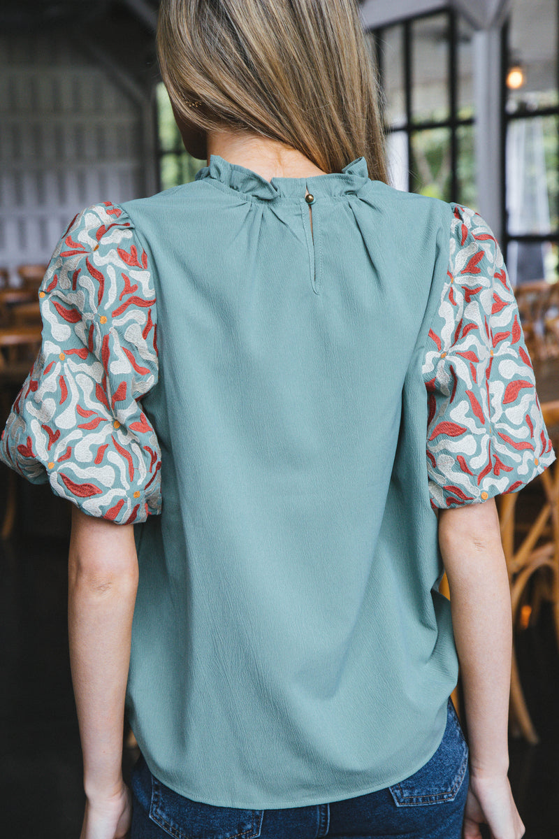 Jackie Embroidered Top, Artichoke
