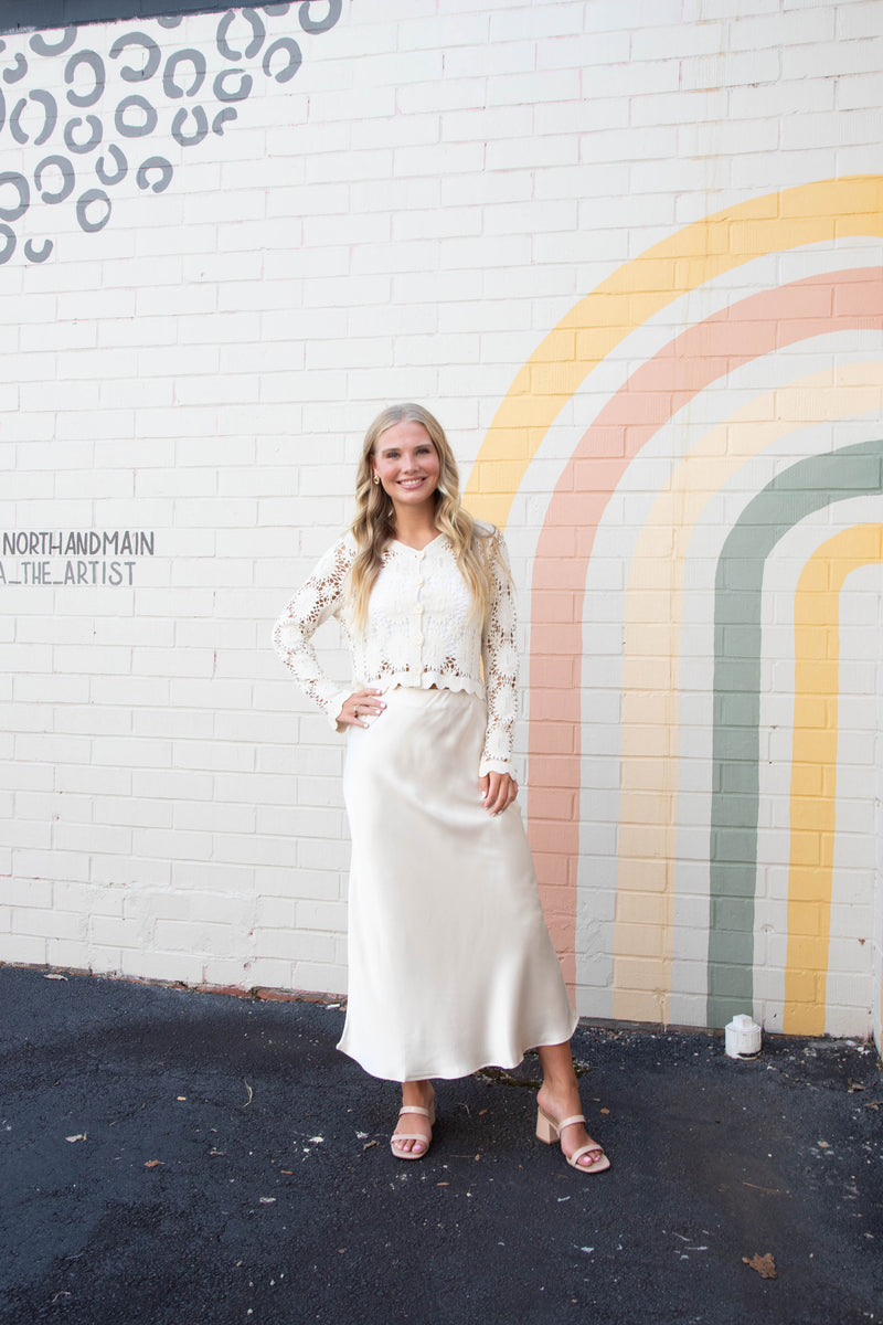 Mona Floral Crochet Cardigan, Natural