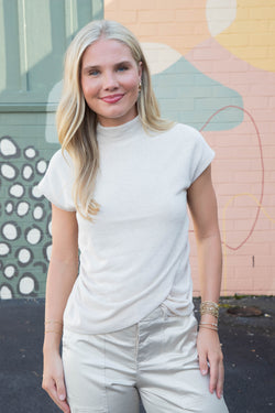 Florence Draped Mock Neck Top, Mother Of Pearl | Sanctuary
