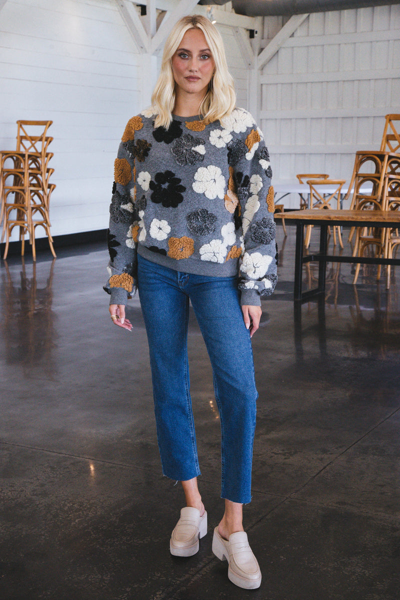 Frozen Flower Sherpa Sweater, Charcoal