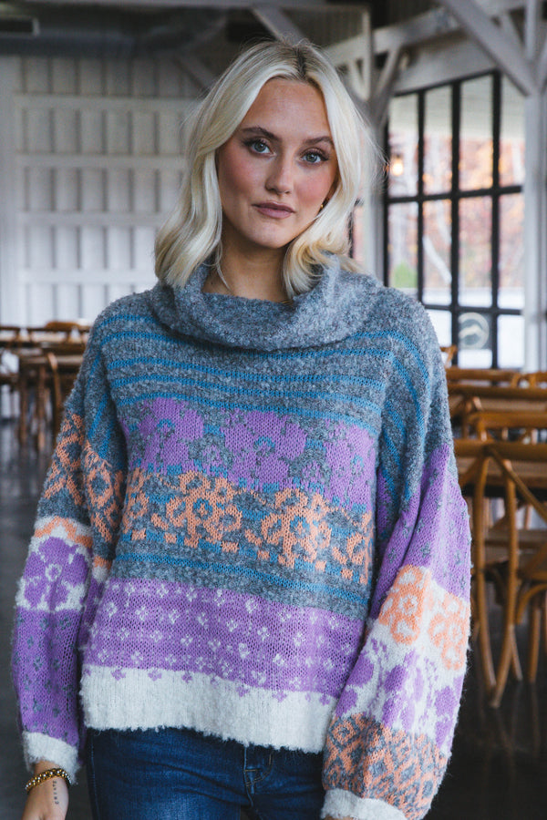 Shenzi Fuzzy Turtleneck Sweater, Lavender Multi