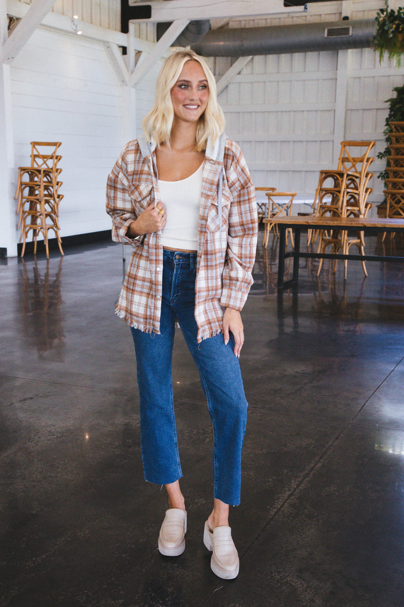 Camrynn Oversized Plaid Jacket, Camel Mix | Extended Sizes
