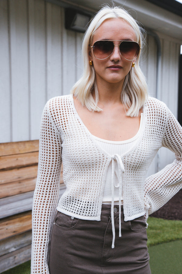 Sincerely Me Crochet Cardigan, Oatmeal