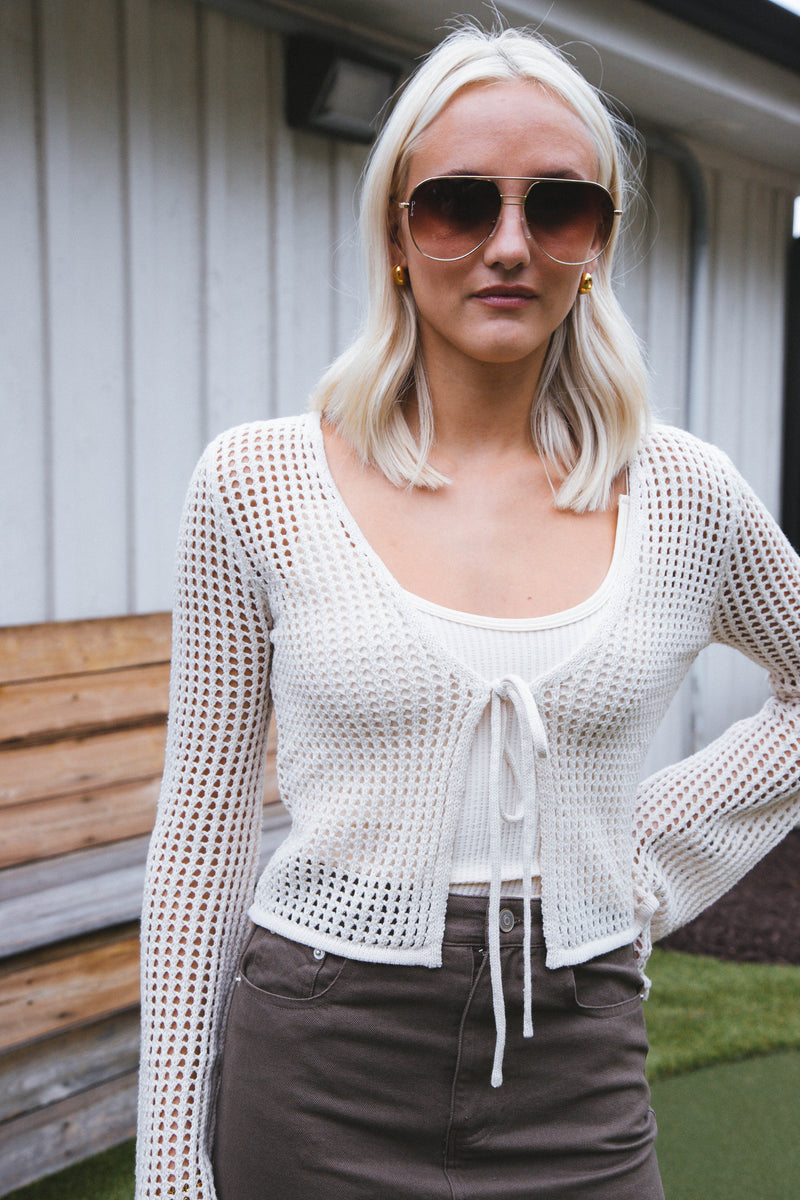 Sincerely Me Crochet Cardigan, Oatmeal