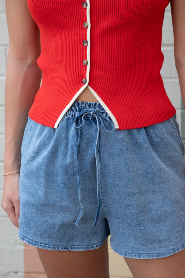 Long Vacay Denim Shorts, Mid Wash | Sadie & Sage