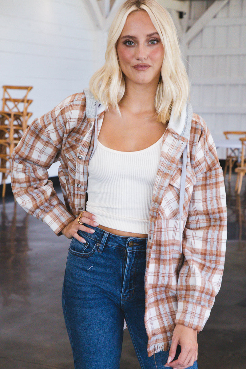 Camrynn Oversized Plaid Jacket, Camel Mix | Extended Sizes