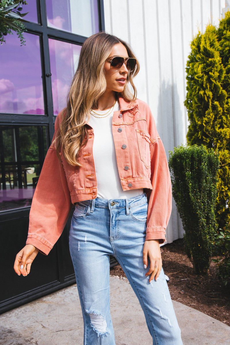 Rhinestone Diva Denim Jacket, Tangerine