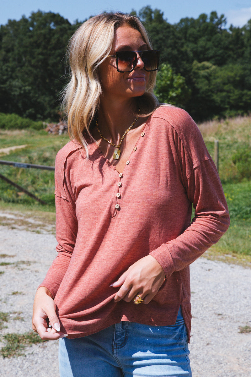 Bence Button Knit Top, Brick