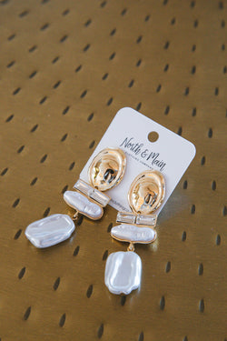 Pearl Textured Earrings, White/Gold