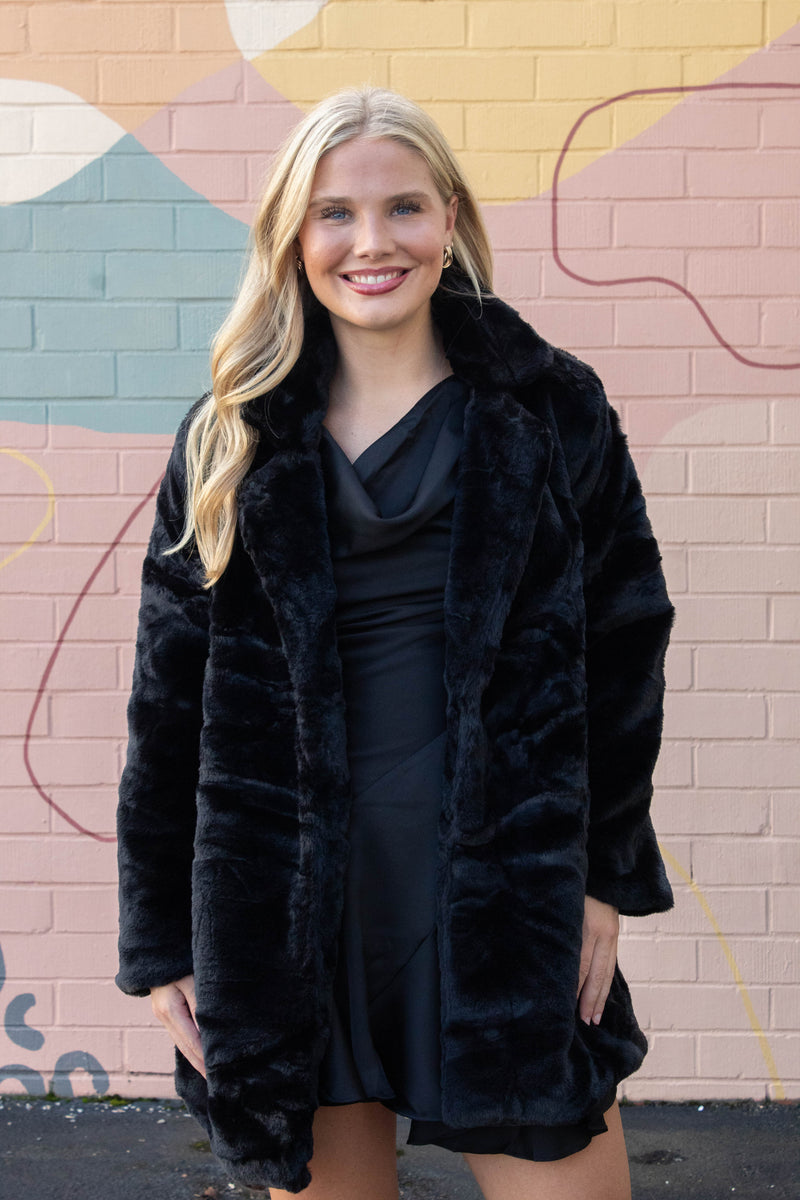 Mackenzie Cowl Neck Satin Dress, Black