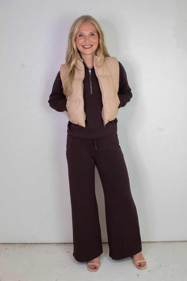 Sofia Cropped Puff Vest, Dark Taupe