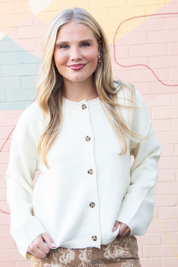 Melina Roll Neck Cardigan, Cream