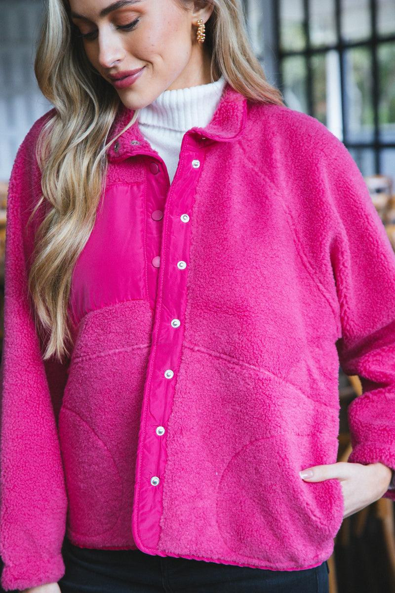 Selkirk Button Fleece Jacket, Fuchsia