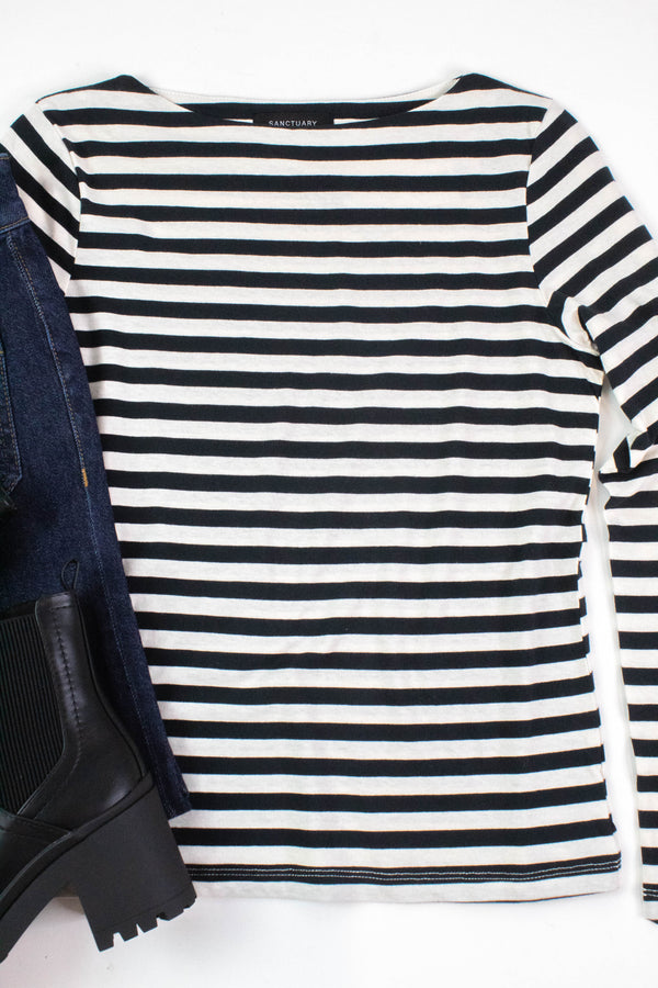 Bethel Boatneck Tee, Light Oat/Black Stripe | Sanctuary
