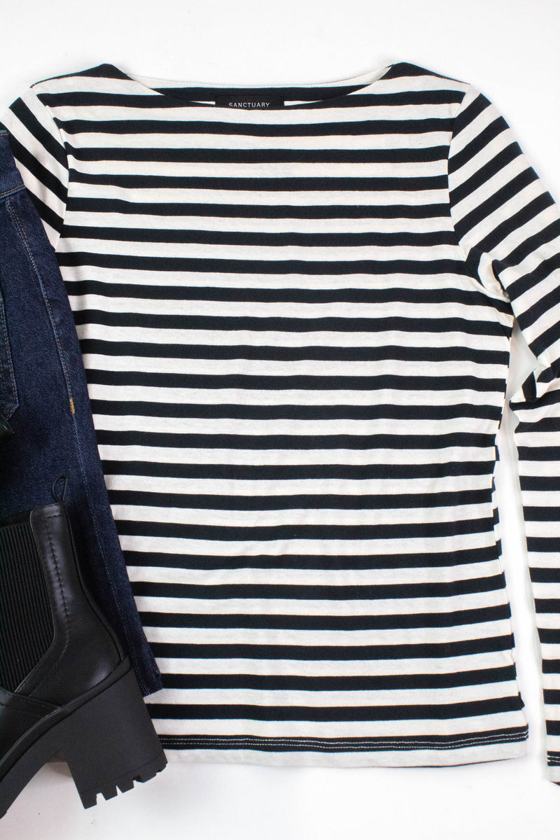 Bethel Boatneck Tee, Light Oat/Black Stripe | Sanctuary