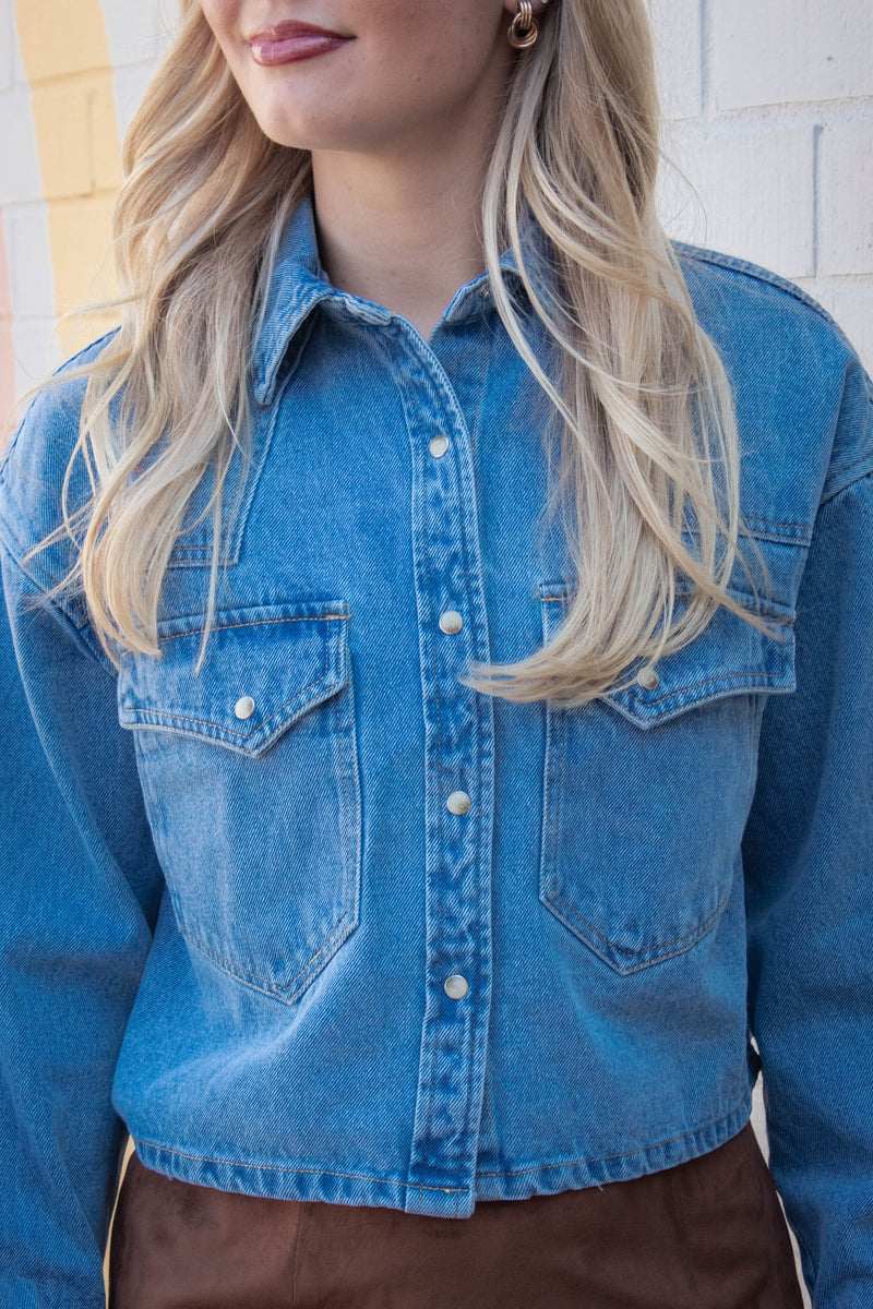 Rafi Denim Top, Forever Blue | Steve Madden