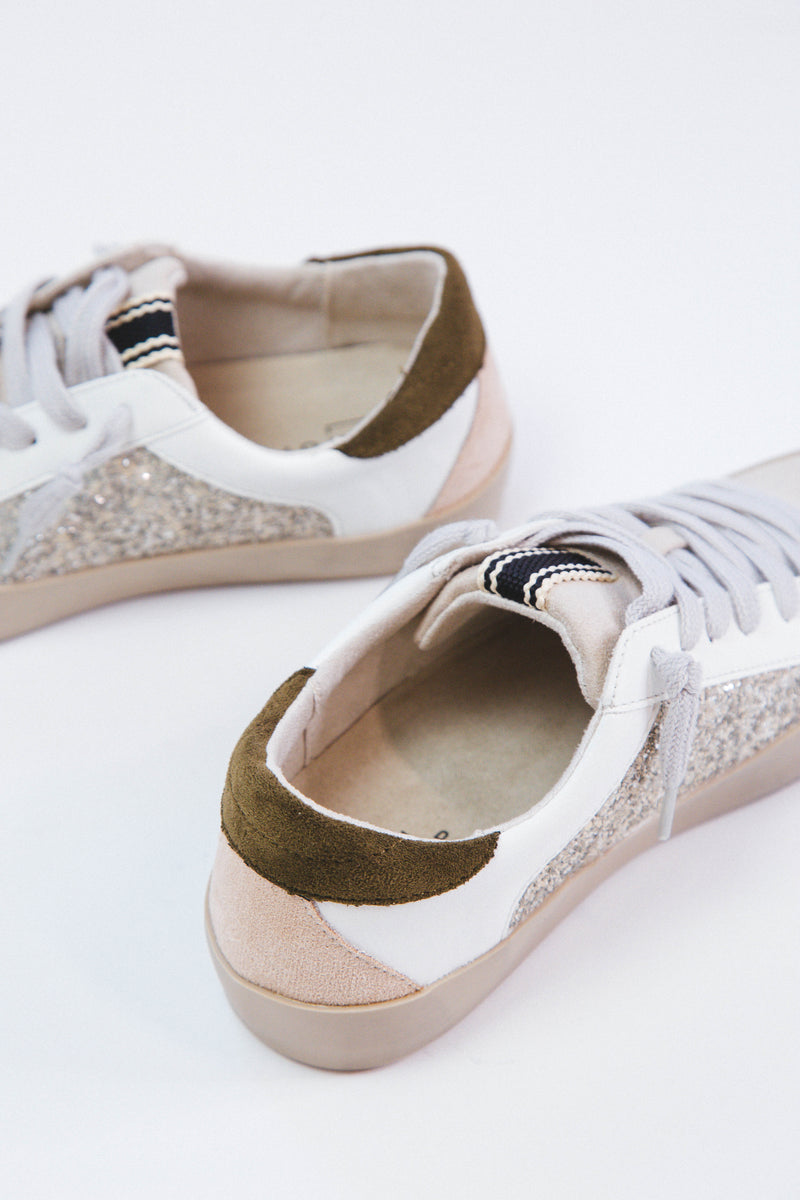 Paula Lace Up Star Sneaker, Pearl Glitter