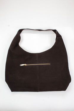 Amber Genuine Suede Leather Hobo Bag, Chocolate | Moda Luxe