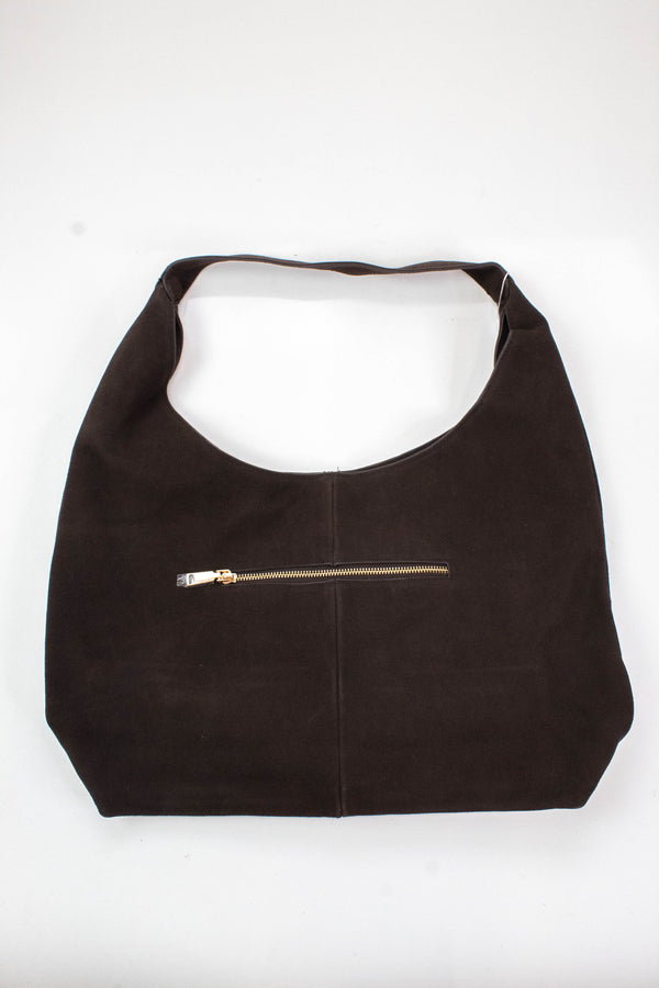 Amber Genuine Suede Leather Hobo Bag, Chocolate | Moda Luxe