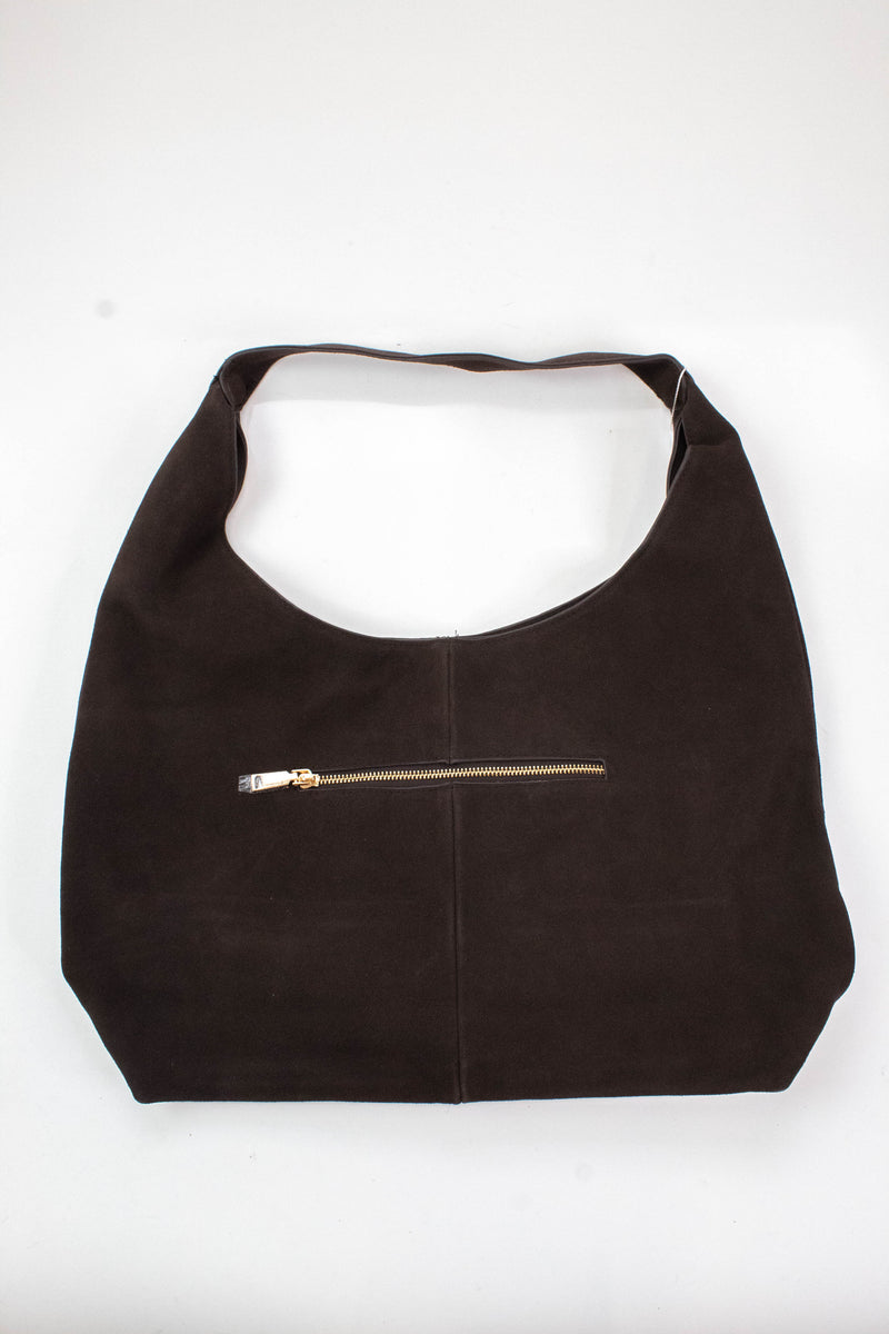 Amber Genuine Suede Leather Hobo Bag, Chocolate | Moda Luxe